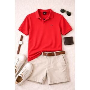 Arturo Calle Men’s Slim Fit Cotton Polo Shirt Short Sleeve Red Size S